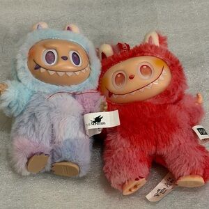 Fuzzy Monster luck and love  6” Friends Plush Set - Light Blue and Red used